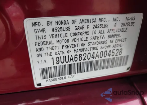 2004 Acura Tl from USA, damaged, VIN 19UUA66204A004528